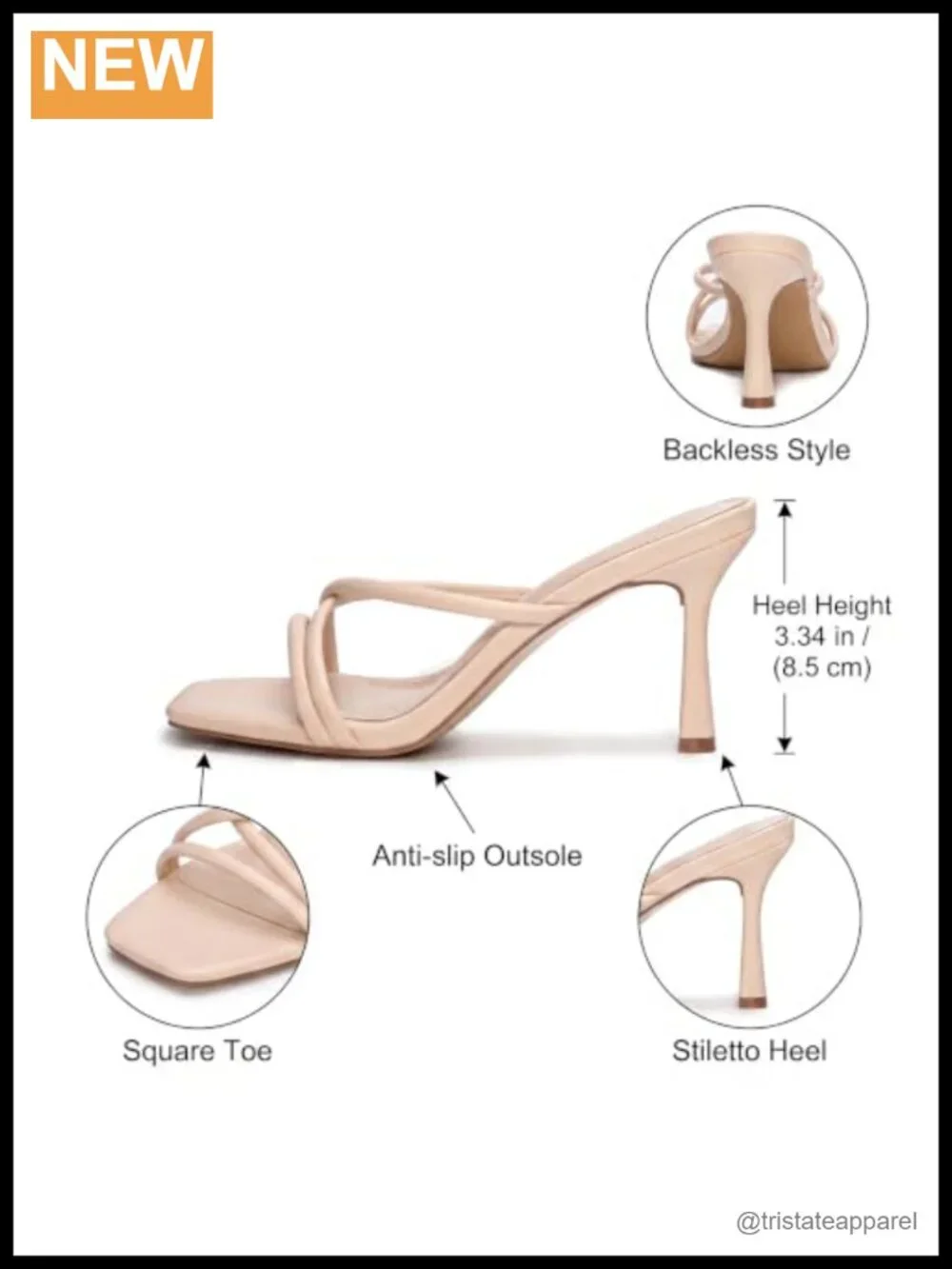 Women Square Toe Strappy Slip On Kitten Heel Sandals
